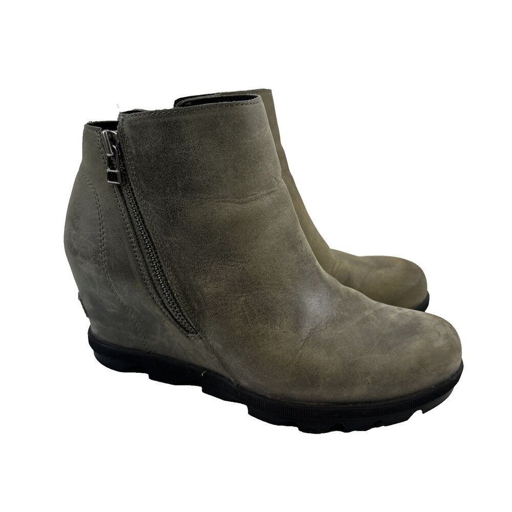 Sorel Joan ofโ Arctic Wedge II Leather Gray Zip Waterproof NL3364-052 Womens 9.5